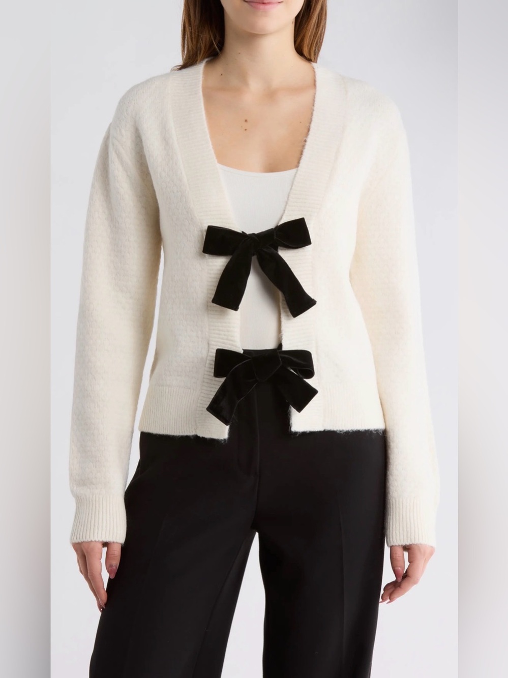 NWOT: French Connection Velvet Tie Bobble Knit Crop Cardigan, sz. Sm (4-6)
